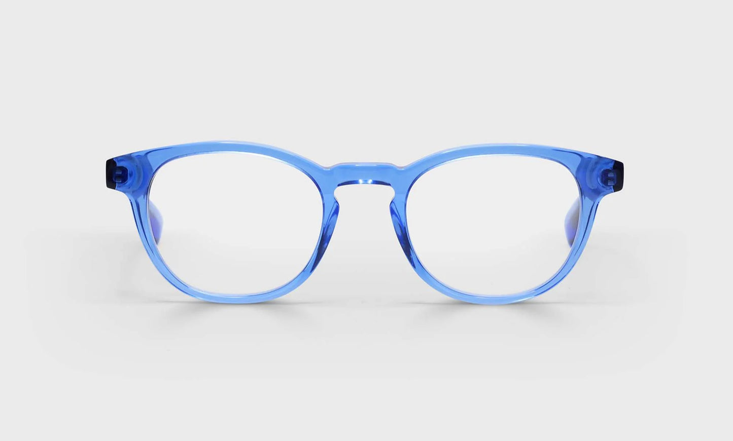 Clearly round acetate frames in crystal blue and green colors
