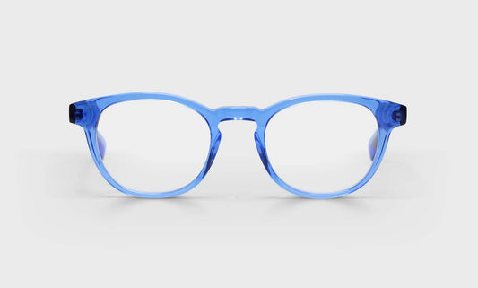 Clearly round acetate frames in crystal blue and green colors