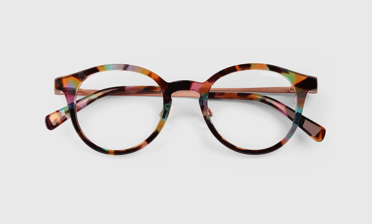 Golden Age Frames – Orange Agate and Gold detail view | Buena Vision Optometry