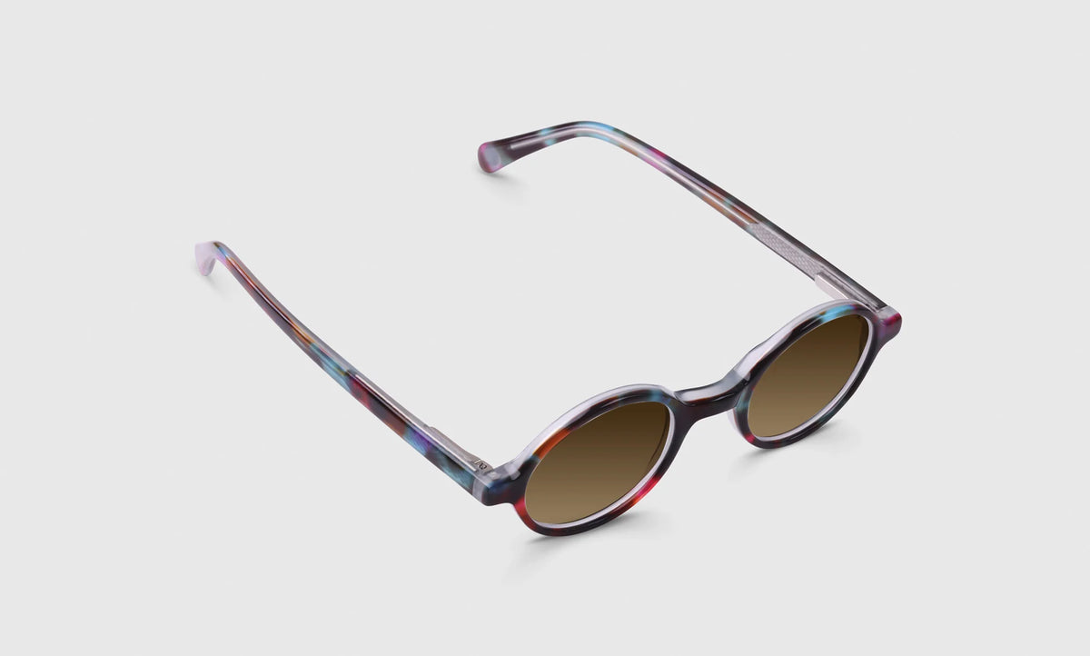 P. Body Round Acetate Sunglasses – Milky Way Tortoise lifestyle view | Buena Vision Optometry