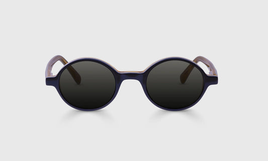P. Body Round Acetate Sunglasses – Milky Black and Amber side view | Buena Vision Optometry